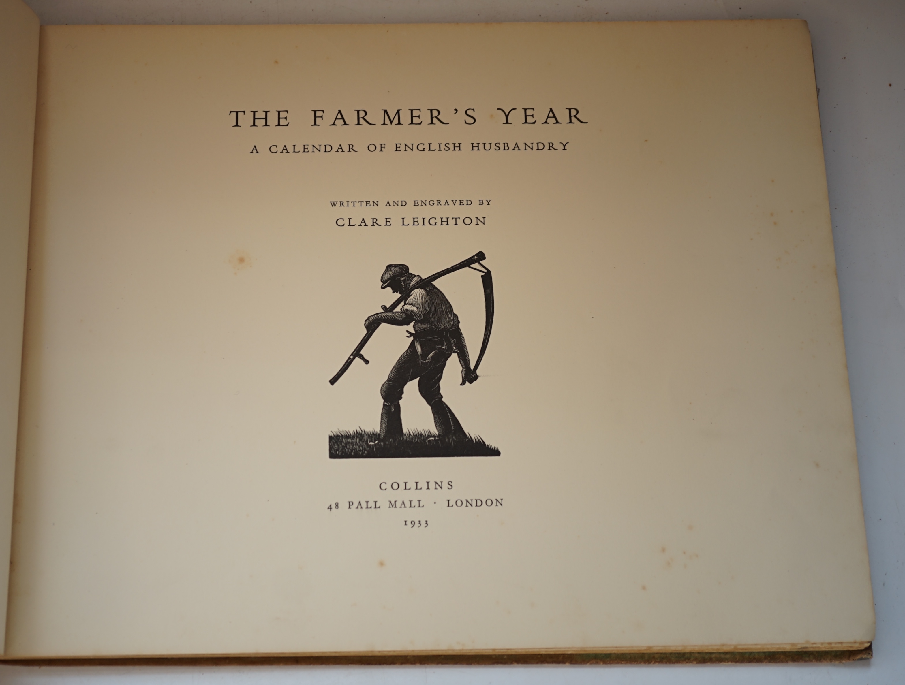 Leighton, Clare - The Farmer's Year, A Calendar of English Husbandry, written and engraved by Clare Leighton, 1st edition, titled with wood-engraved vignette, and 12 full-page wood-engravings, each with printed title to